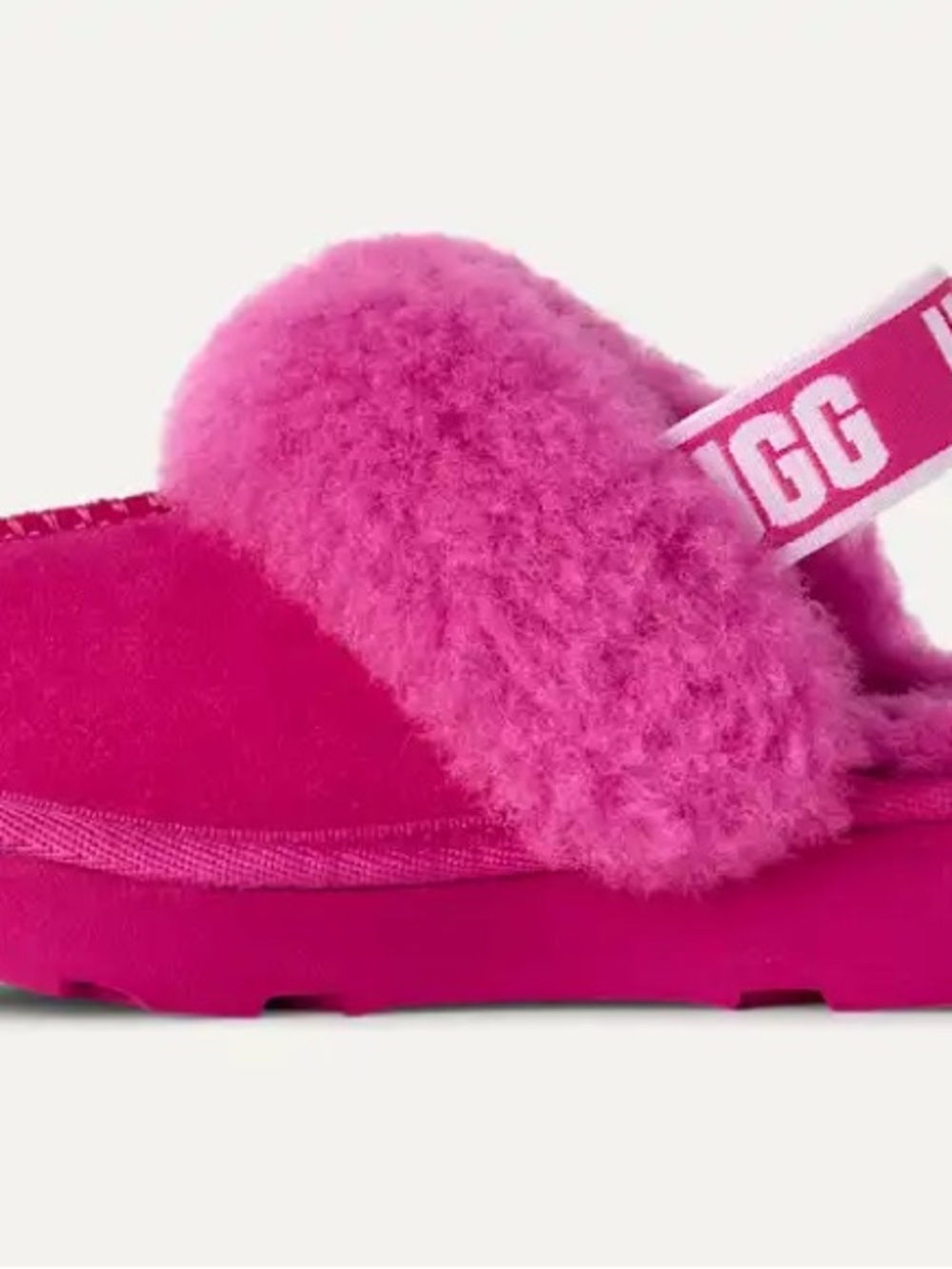 UGG Kids Bright Pink Shearling Slide with Logo Strap